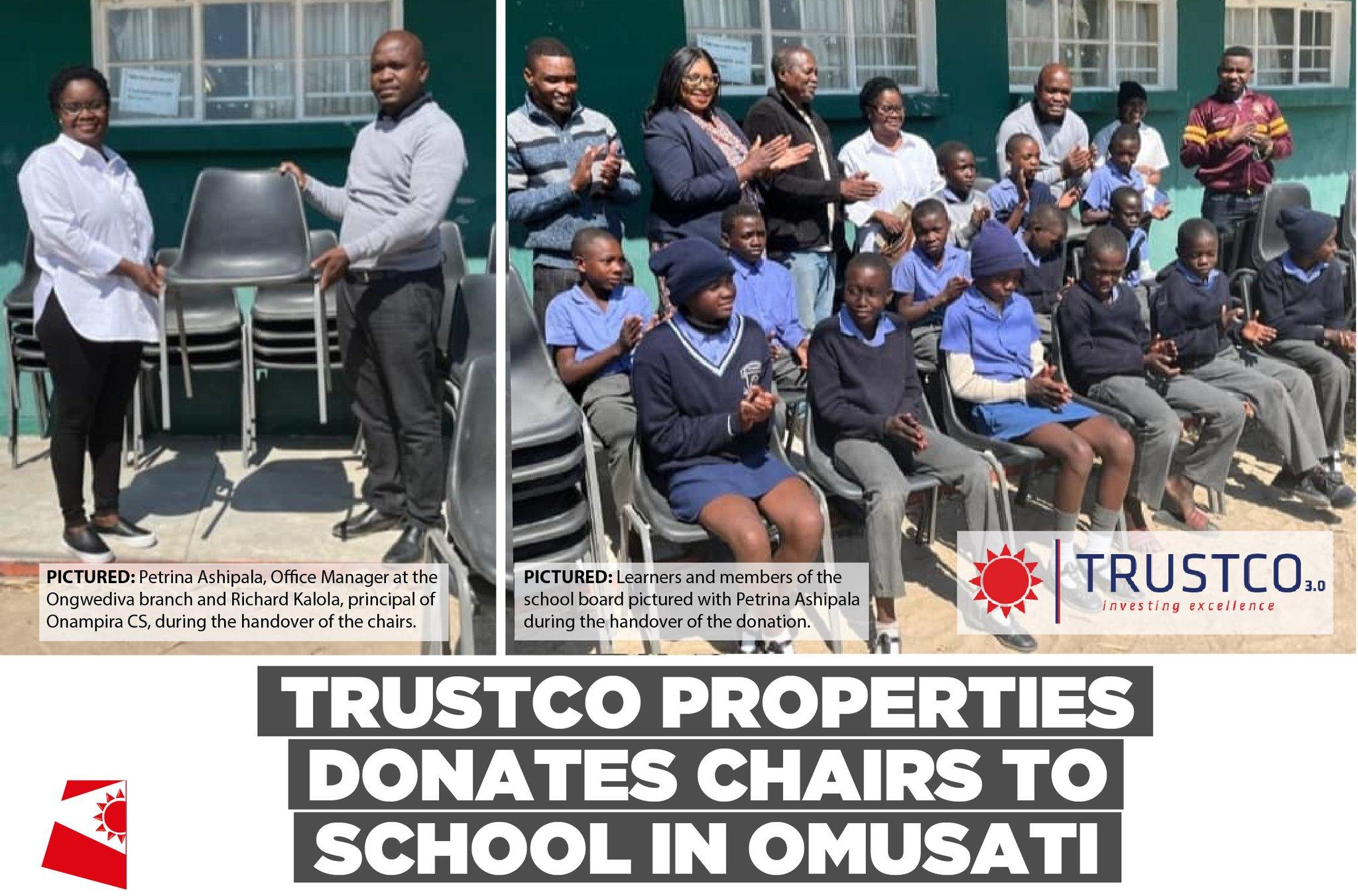 Trustco Properties has donated nearly 80 chairs to Onampira Combined School, located in the Omusati Region in northern Namibia.